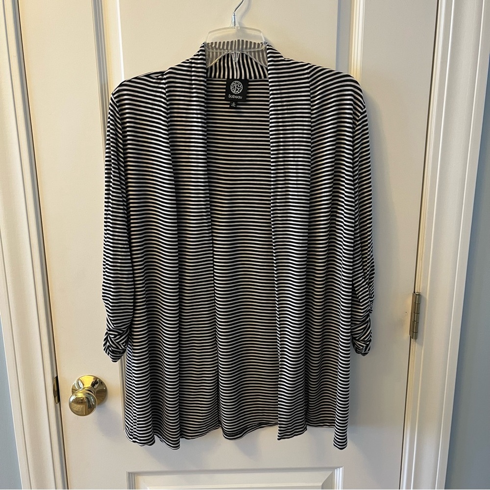Bobeau Cardigan Black and Gray Striped Size Small